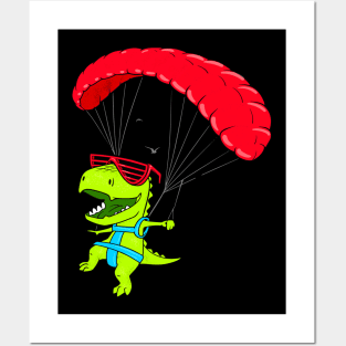 Funny Paragliding Dinosaur Paraglider Posters and Art